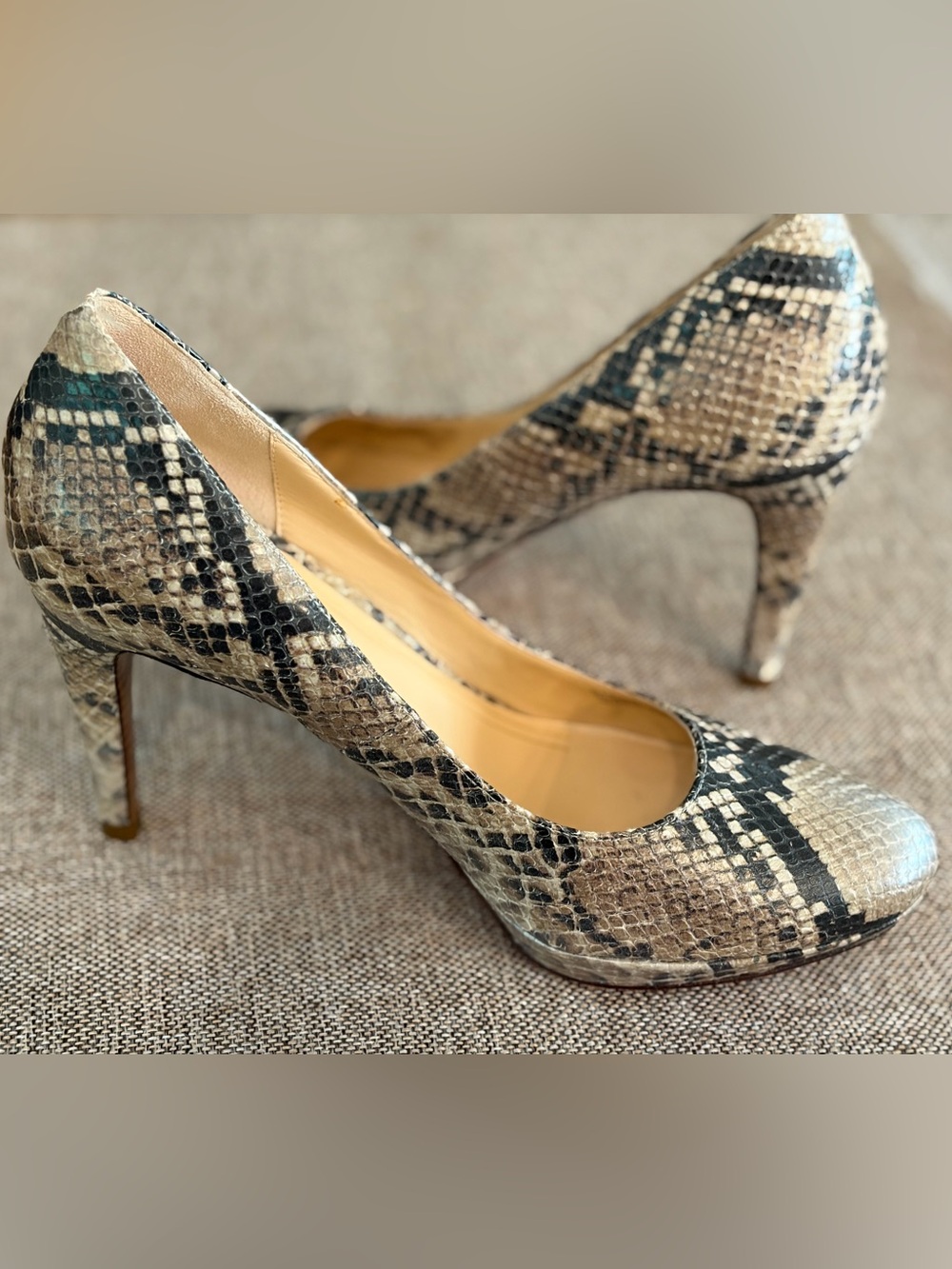 Cole Haan Snakeskin Pumps 9.5 4” Stiletto Heel Metallic Black Beige Nike Air
